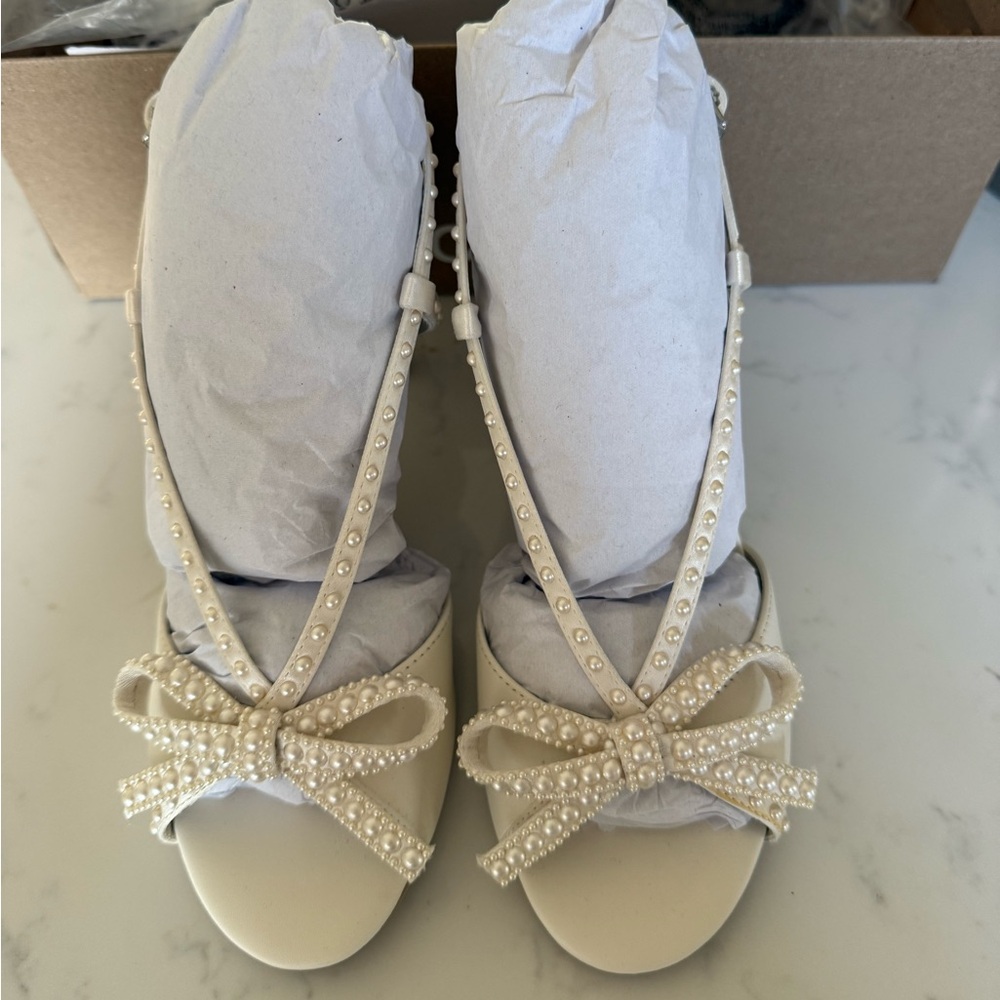 Dolce Vita Pearl-Embellished Cream Heels
